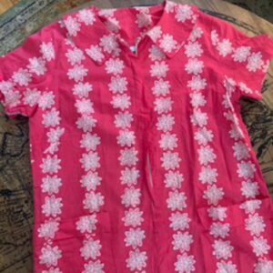 hot pink 60s floral house dress