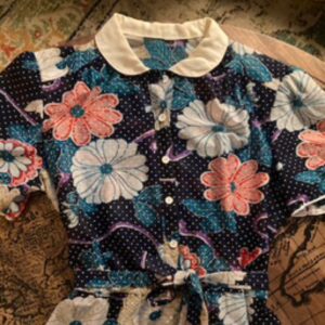60s polka dot floral dress w/ fabric belt