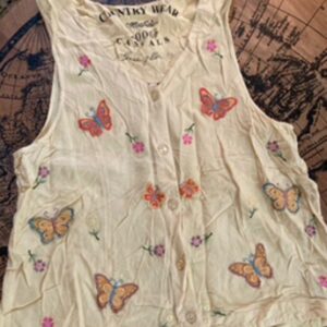 y2k yellow vest w/ embroidered butterflies Country Wear Casuals by Lonnie G Star