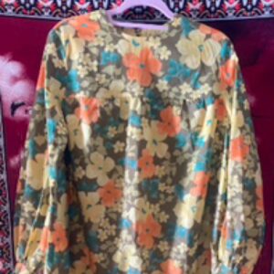 Vintage 60s Flower Power Long Sleeve Shift Dress