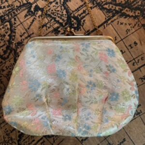 vintage 70s white floral brocade handbag