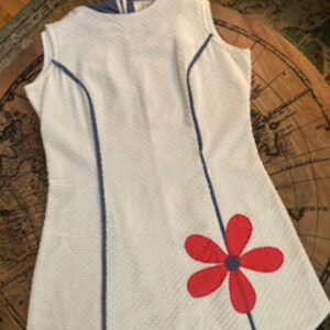 60s J.C. Penney waffle knit dress w/ polka dot flower appliqué